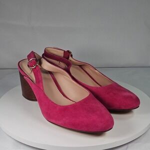 J. Crew Leather Slingback Round Heel Pumps Cranberry Punch Pink Suede Size 7.5